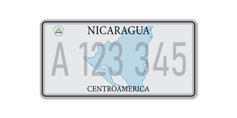 Car number plate . Vehicle registration license of Nicaragua. American Standard sizes