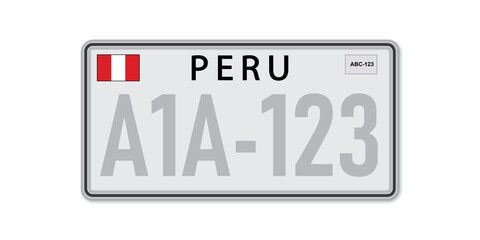 Car number plate . Vehicle registration license of Peru