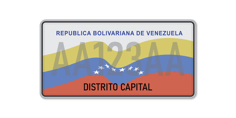 Car number plate . Vehicle registration license of Venezuela