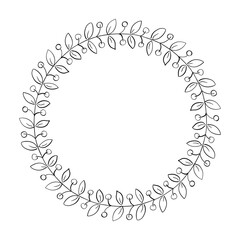 Floral circle frame of outline branch with berries