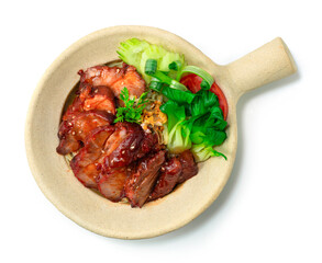 BBQ Roast Pork with Sweet Sauce and Egg Noodles Recipe served in Clay Pot  Hong Kong Red Pork Style