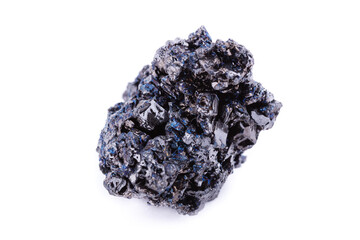 Macro mineral stone covellite on white background