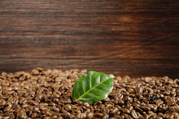 Coffee background and wooden wall of free space 