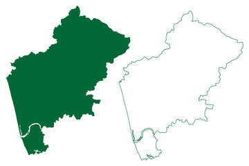 Malappuram district (Kerala State, Republic of India) map vector illustration, scribble sketch Malappuram map