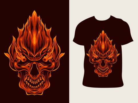 illustration vector burn skull fire with t shirt design
