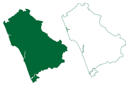 Kozhikode district (Kerala State, Republic of India) map vector illustration, scribble sketch Calicut map