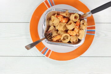 mixed fried tray pan of mixed fried squid and shrimp fish market