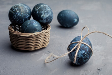 Easter. Stylish Easter gray eggs. Series of marbled stone painted eggs