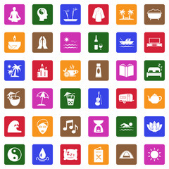 Relaxation Icons. White Flat Design In Square. Vector Illustration.