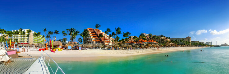 View of Palm Beach on the Caribbean island of Aruba.