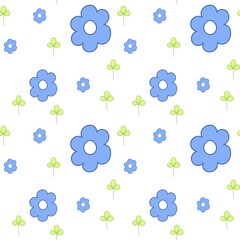 Fototapeta na wymiar Seamless pattern with simple flowers and leaves. Endless plant texture. Vector illustration