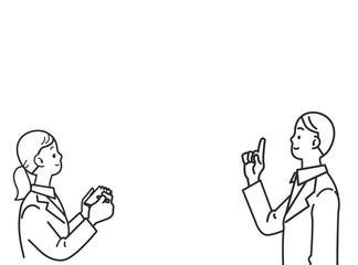 部下に説明する上司 男女２人 