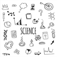 Vector hand draw education and science  icons. Doodles.