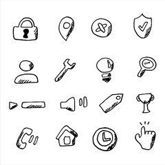 Vector hand drawn set of icons for web