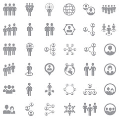 People Connection Icons. Gray Flat Design. Vector Illustration.