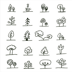 Vector hand drawn set of  trees icons 