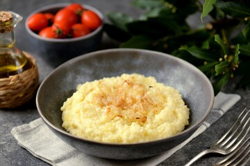 Millet porridge with fried onions.