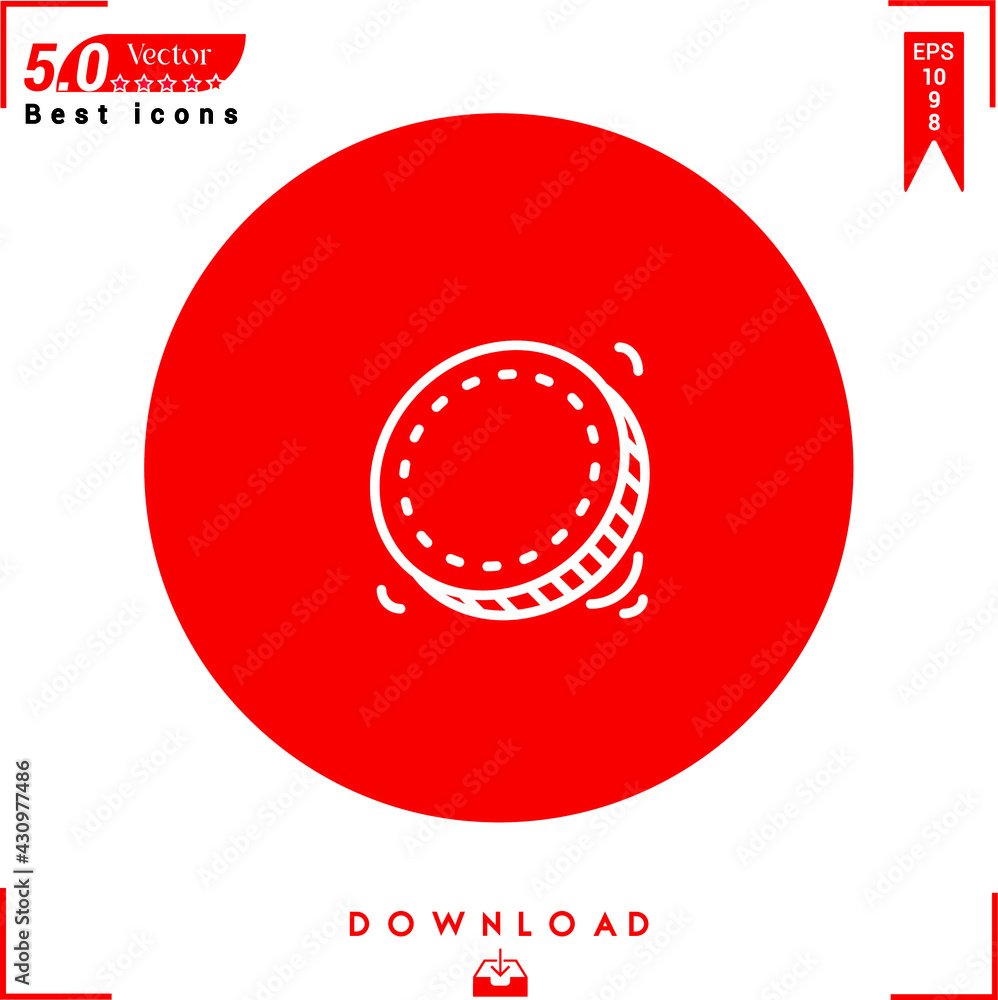 Poster outlines of a white coin icon isolated on a red background. line symbol. graphic design, mobile appl