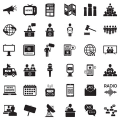 Propaganda Icons. Black Flat Design. Vector Illustration.
