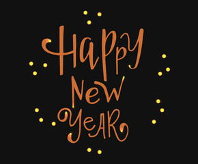 Hand sketched Happy New Year badge and icon for Happy holidays greeting card. Lettering celebration logo. Typography for winter holidays. Calligraphic poster.