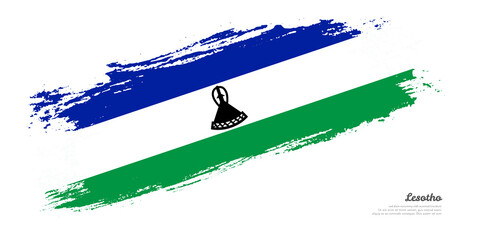 Hand painted brush flag of Lesotho country with stylish flag on white background