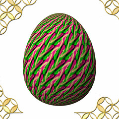 Happy Easter, Artfully designed and colorful 3D easter egg, 3D illustration on white background with frame