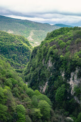 Okatse Canyon in Georgia. Beautiful natural canyon, hiking trail over the canyon, overlooking the...