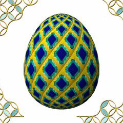 Happy Easter, Artfully designed and colorful 3D easter egg, 3D illustration on white background with frame