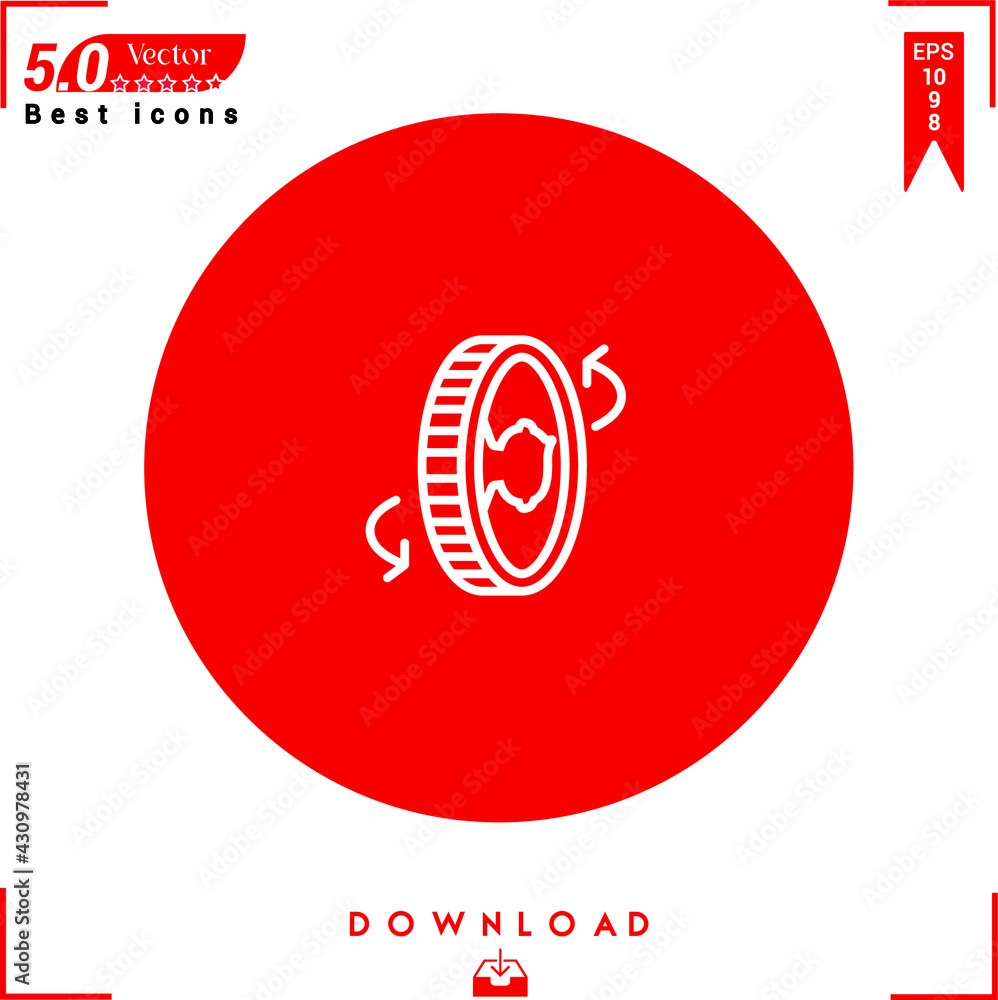 Poster outlines of a white coin icon isolated on a red background. line symbol. graphic design, mobile appl