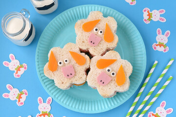 Cute idea for a kid's breakfast or lunch - lamb sandwiches.