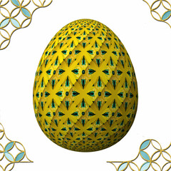 Happy Easter, Artfully designed and colorful 3D easter egg, 3D illustration on white background with frame
