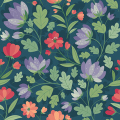 Summer flowers in flat style -  seamless pattern. Vector Background for fabric, textile, wallpaper, poster, web site, card, gift wrapping paper 