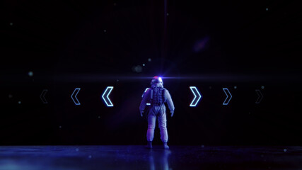 Astronaut in virtual space with abstract navigation display - illumnated by neon lights   Sci-Fi Time & Space Travel Konzept   3D Render Illustration © Jacqueline Weber