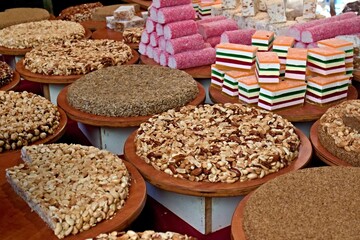 Marketplace in the Israeli town of Acre. Shop with sweets. Israel.