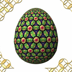 Happy Easter, Artfully designed and colorful 3D easter egg, 3D illustration on white background with frame