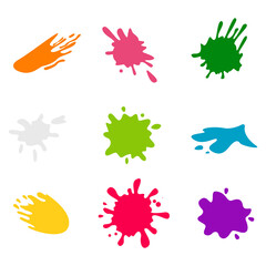 Set of multicoloured paint splashes.Paint splashes set for use in design.