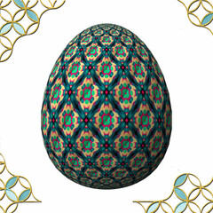 Happy Easter, Artfully designed and colorful 3D easter egg, 3D illustration on white background with frame
