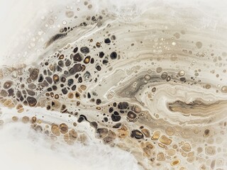 Epoxy resin Creative abstract hand-painted background, wallpaper, texture, close-up fragment of acrylic painting on canvas, white, beige, gold paint. Contemporary art. Trend Art	