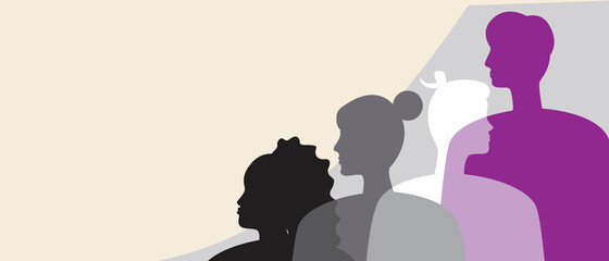 Asexual people, copy space template, silhouette vector stock illustration or blank backdrop for design with asexual men and women