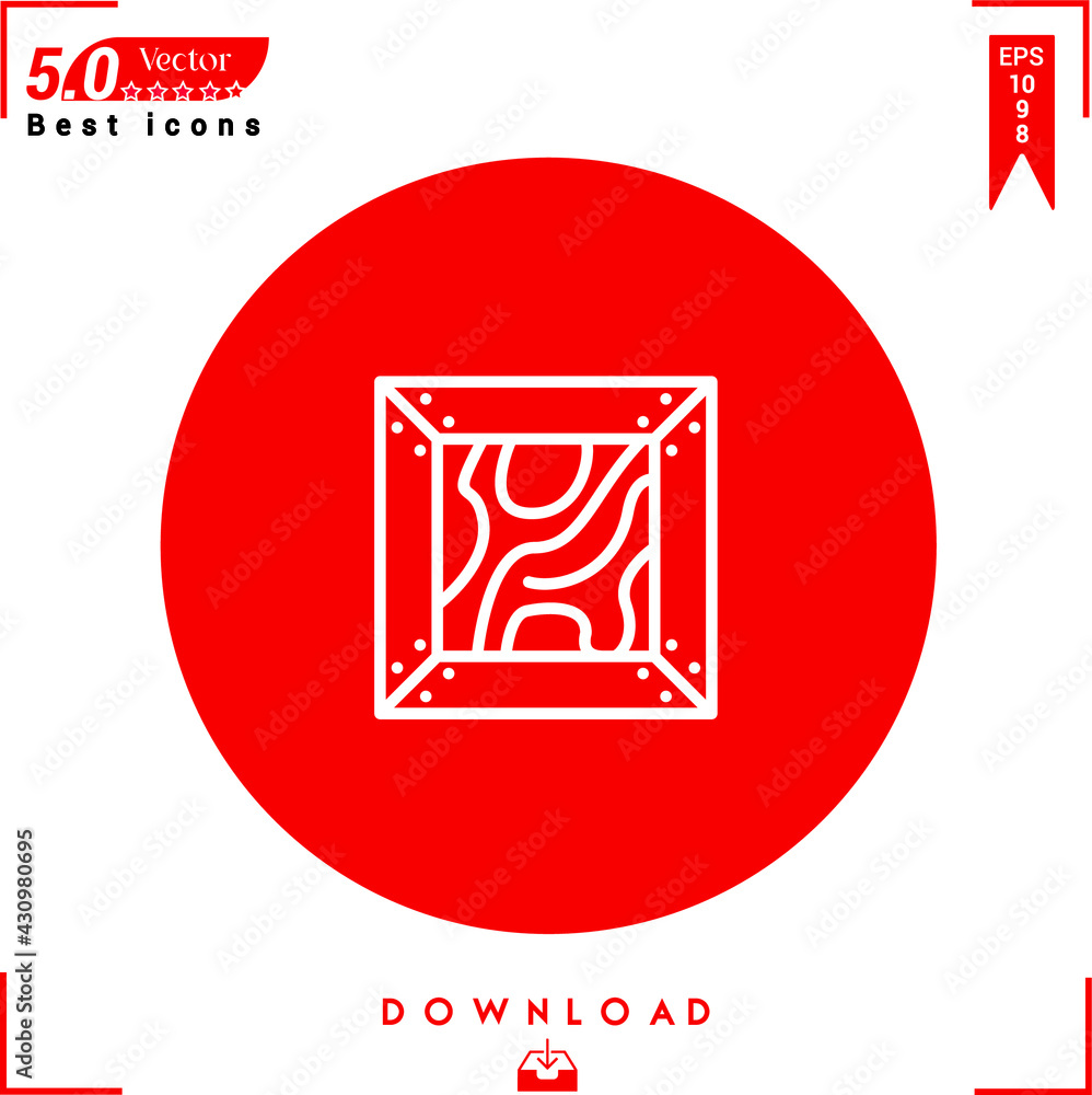 Poster outlines of a white crate icon isolated on a red background. line symbol. graphic design, mobile app