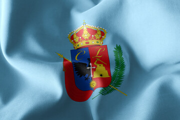 3D illustration flag of Cajamarca is a region of Peru. Waving on