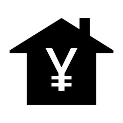 Fototapeta premium House Symbol with a Chinese Yuan or Japanese Yen Currency Sign Flat Icon. Vector Image.