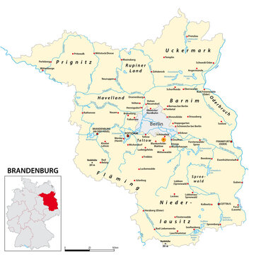 Map of the state of Brandenburg in German language