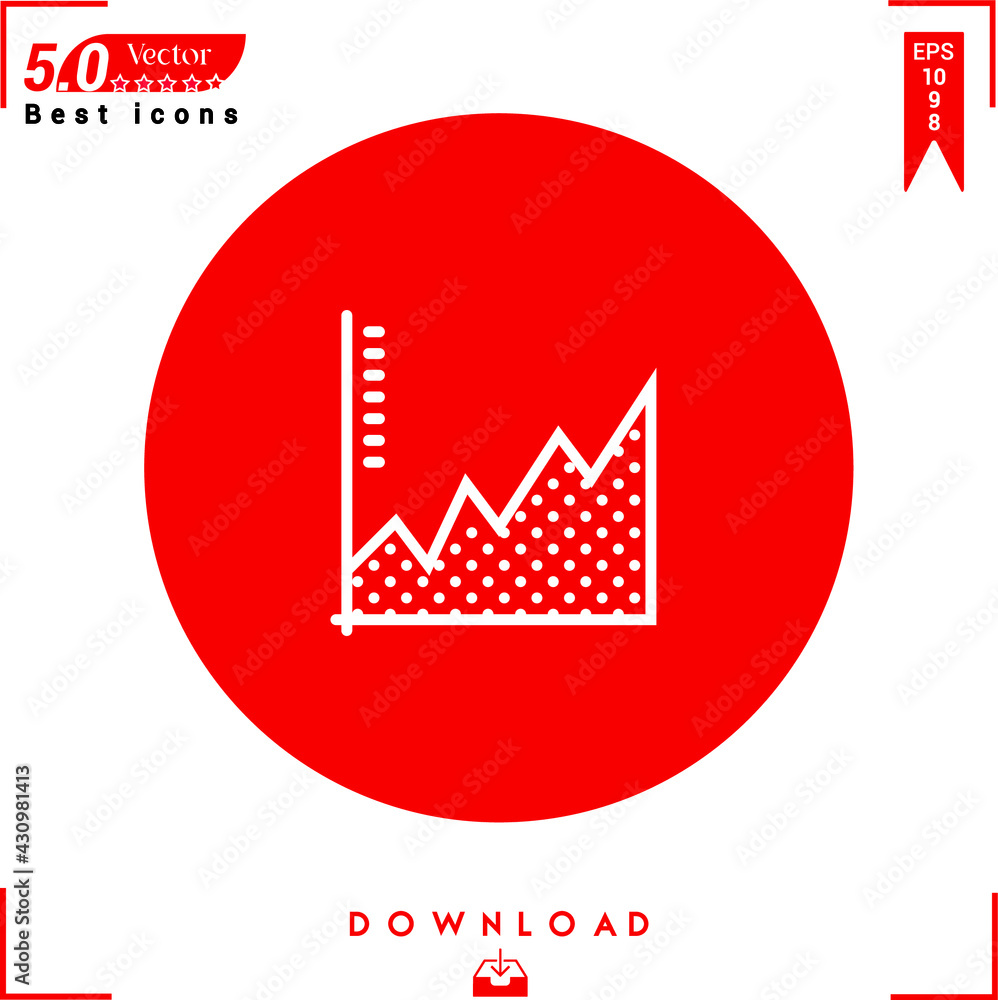 Poster outlines of a white graph icon isolated on a red background. line symbol. graphic design, mobile app