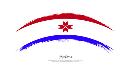 Flag of Mordovia in grunge style stain brush with waving effect on isolated white background