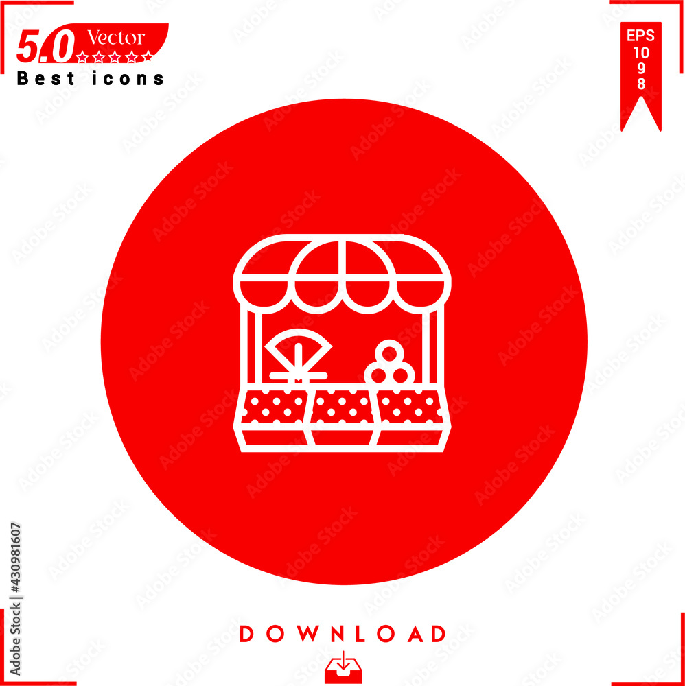 Poster outlines of a white grocery icon isolated on a red background. line symbol. graphic design, mobile a