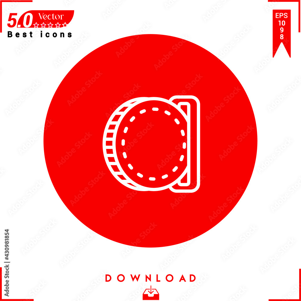 Poster outlines of a white insert-coin icon isolated on a red background. graphic design, mobile applicatio