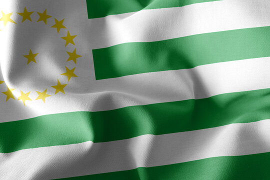 3D illustration flag of Caqueta is a region of Colombia. Waving