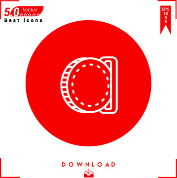 outlines of a white insert-coin icon isolated on a red background.  Graphic design, mobile application, logo, user interface. Stroke that can be used for editing. Vector description in EPS10