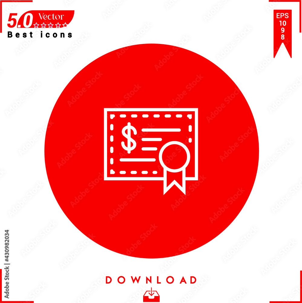 Poster outlines of a white investmenticon isolated on a red background. graphic design, mobile application,
